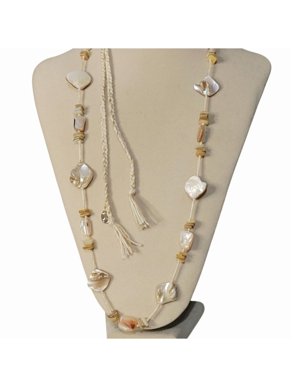 Free People Long Strand MOP Necklace Ariana Ost Lariat Bolo Adjustable Multi Use